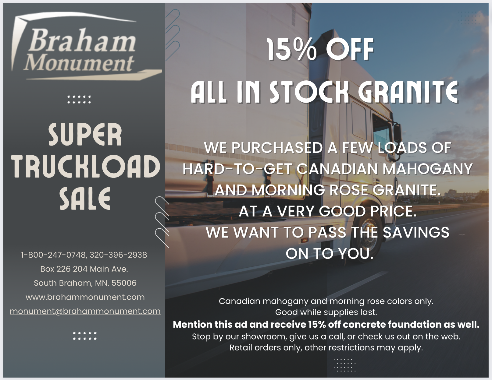 Custom Monuments Braham Monument